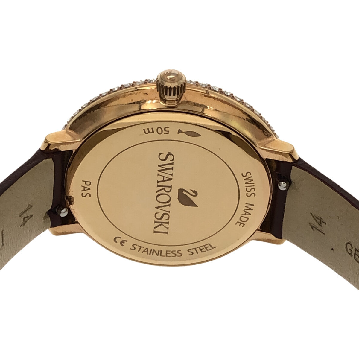 腕時計 稼働 スワロフスキー SWAROVSKI クリスタルベゼル クォーツ SS ボルドー系 革ベルト H5458 – みいち質店