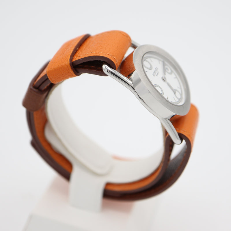 稼働 腕時計 HERMES エルメス バレニア ロンド BR1.210 クォーツ ホワイト文字盤 オレンジ ブラウン リバーシブル 2025.5電池交換済 H19143