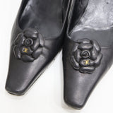 CHANEL シャネル パンプス ヒール サンダル カメリア ココマーク 37 1/2 ブラック レディース yo80