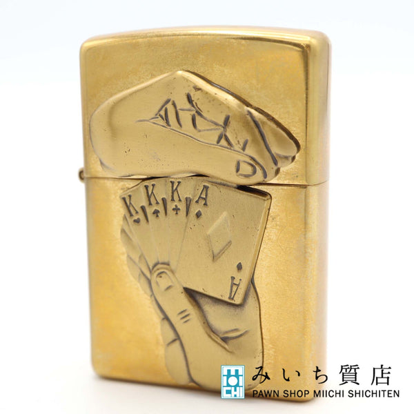 ZIPPO ジッポ オイルライター トランプ フルハウス ポーカー ゴールドカラー 喫煙具 着火未確認 ケース有 ko69