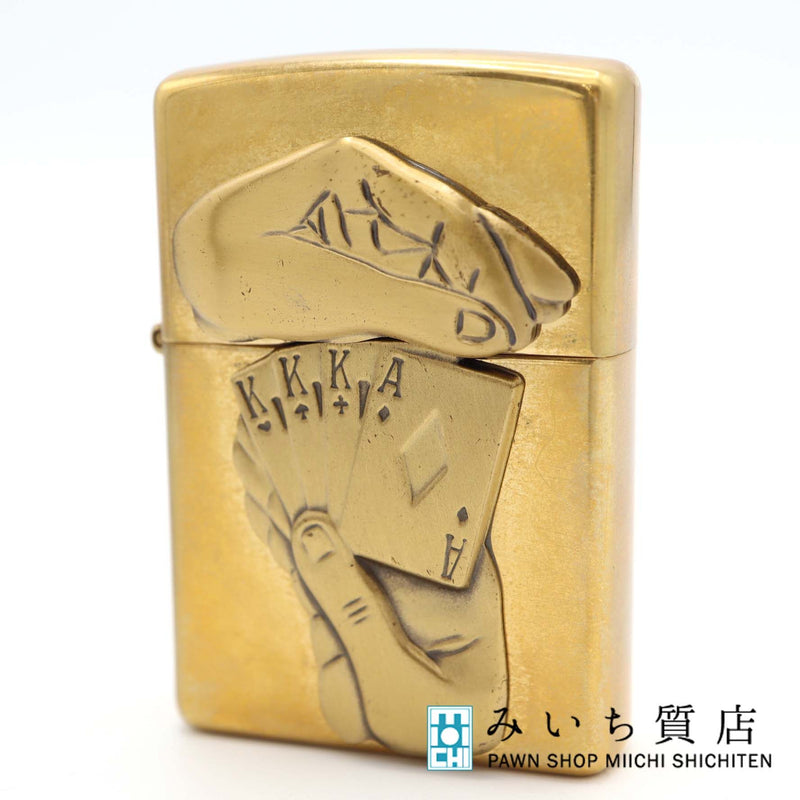 ZIPPO ジッポ オイルライター トランプ フルハウス ポーカー ゴールドカラー 喫煙具 着火未確認 ケース有 ko69