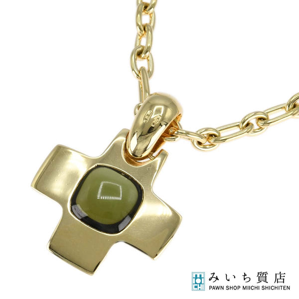 仕上済 Pomellato ポメラート ネックレス クロストップ グリーン石 750/18KT 約34.3g ジュエリー M3783