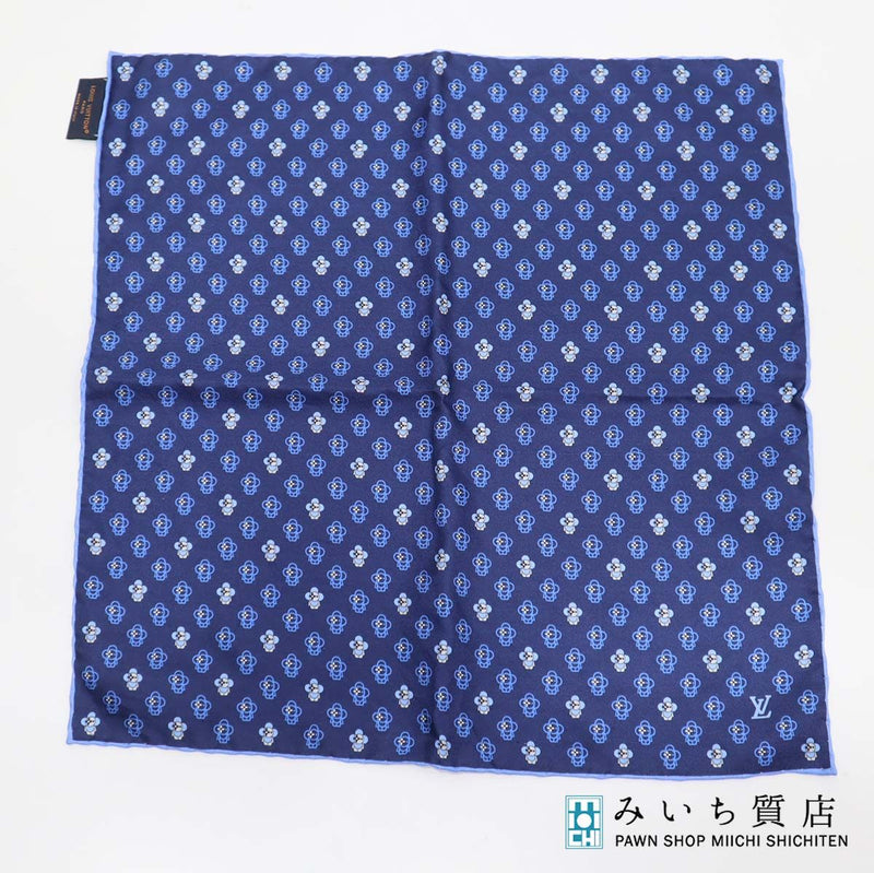 LOUIS VUITTON ルイヴィトン LV M79470 ポケットスクエア・フル オブ ヴィヴィエンヌ ハンカチ スカーフ ブルー 箱有 eco1617
