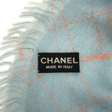 CHANEL シャネル 大判 ストール ブルー系 スカイブルー オレンジライン CCロゴ スカーフ カシミア100％ 箱有 ok1915