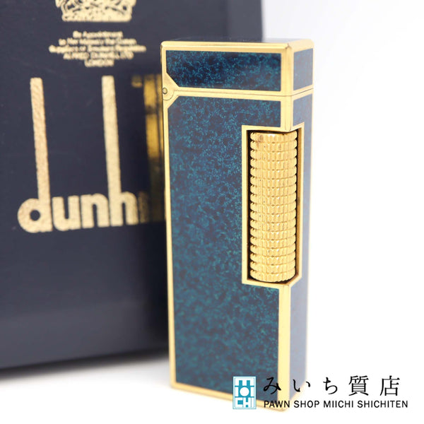 dunhill ダンヒル ガスライター US.RE24163 ラピス柄 ラピス ブルー ローラー式 喫煙具 着火未確認 ケース有 H5342