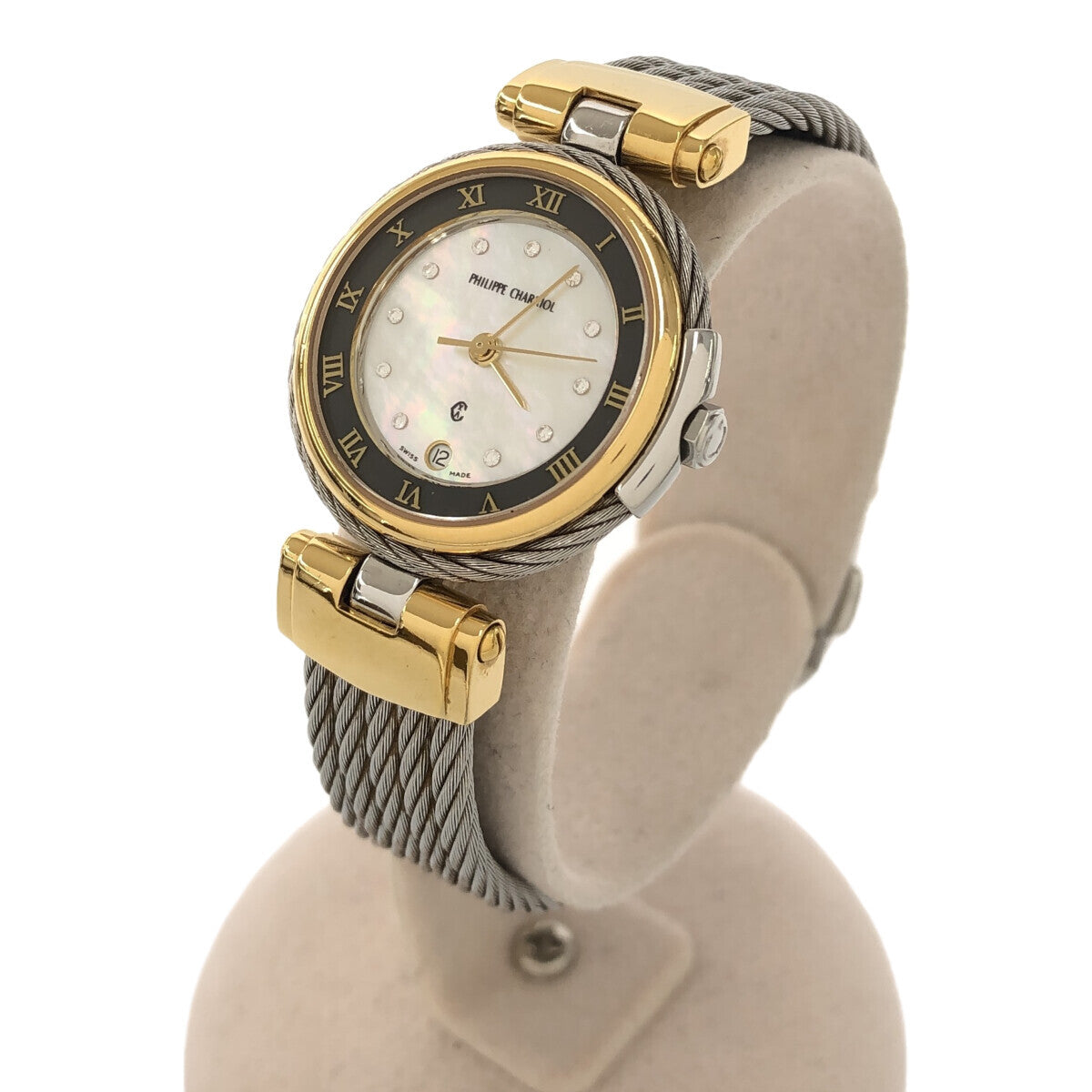 【稼働品】フィリップシャリオールPHILIPPE CHARRIOL新品電池交換済 腕時計 稼働 シャリオール 43.95.360V 11P デイト ホワイト