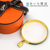 エルメス ケリー バングル クシュベル 推定 レザー Hロゴ カデナ レザー ブルー ゴールド色金具 HERMES ブレス H1136