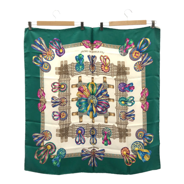 HERMES エルメス スカーフ カレ90 LES RUBANS DU CHEVAL 馬のリボン飾り シルク100％ グリーン 服飾小物 H18810