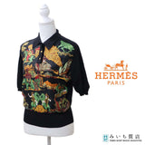 HERMES エルメス Tシャツ 半袖 総柄 42サイズ シルク100 マルチカラー 26k350-15