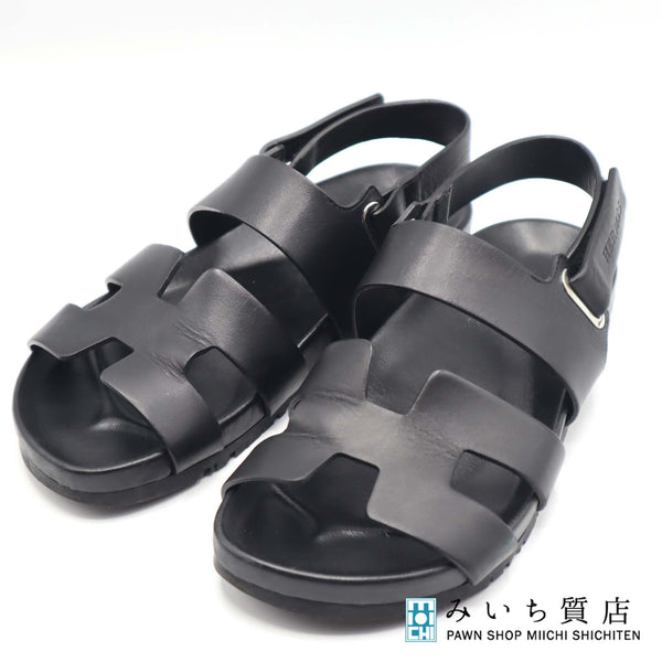 HERMES エルメス サンダル 191113Z サイズ37 レザー ブラック 靴 H14896