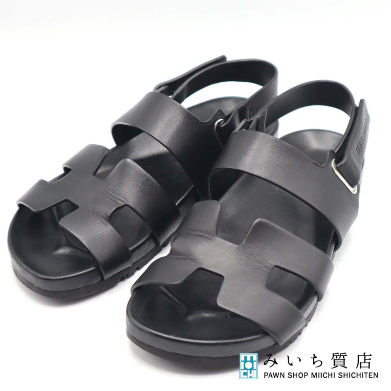 HERMES エルメス サンダル 191113Z サイズ37 レザー ブラック 靴 H14896