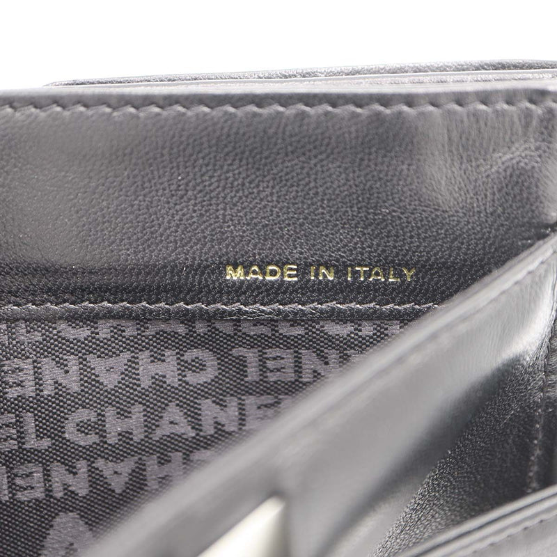 CHANEL シャネル 財布 アイコン ラムスキン 二つ折り 型押し Wホック ココマーク 黒 8番代 ギャラあり H18894