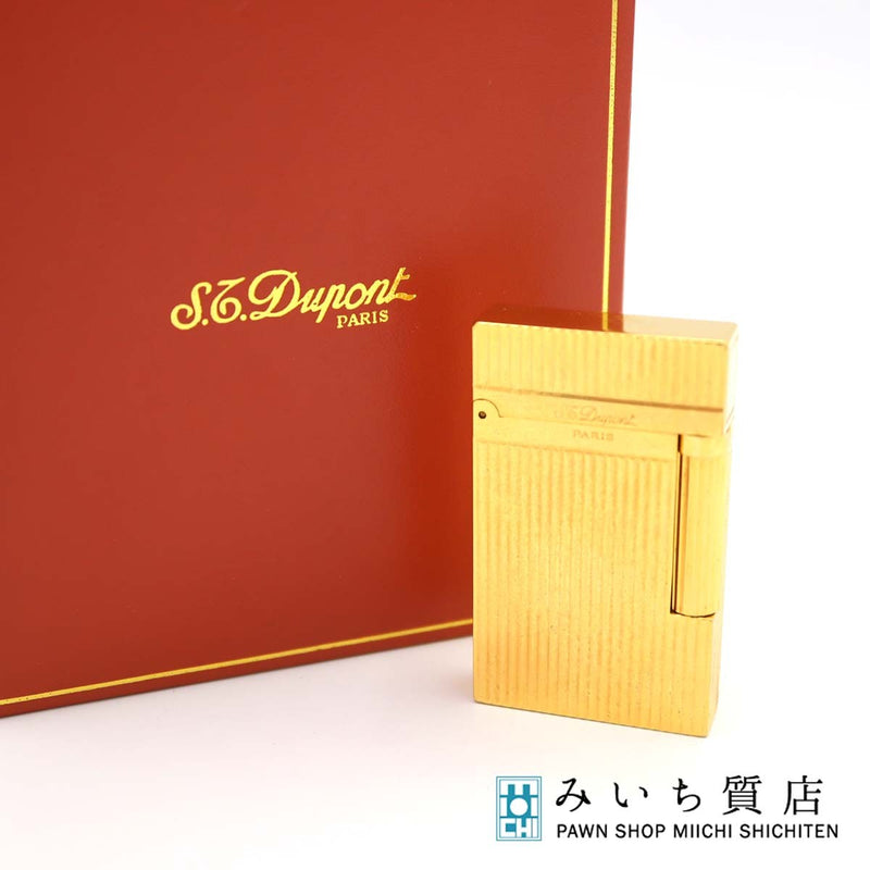 S.T.Dupont デュポン LINE2 ライン2 ヘアライン ガスライター ゴールドカラー 喫煙具 着火未確認 箱有 eco1729