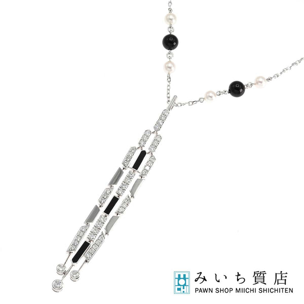 仕上済 MIKIMOTO ミキモト ネックレス パール オニキス K18 D0.84 17.7g ジュエリー 箱有 H17687