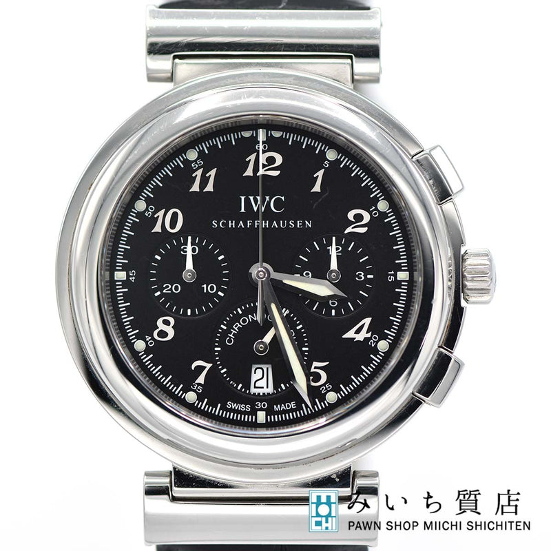 腕時計 稼働 IWC ダ・ヴィンチSL クロノグラフ IW372810 クォーツ SS 黒文字盤 ベルト尾錠社外品 24k731-1