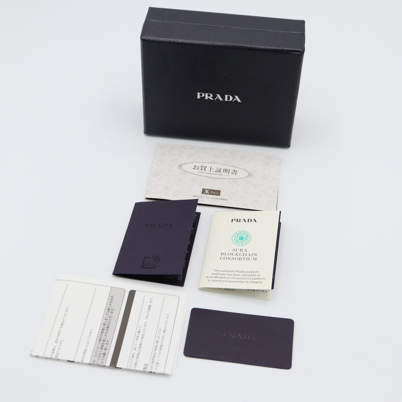 未使用 PRADA プラダ 二つ折り財布 SAFFAIANO TAB サフィアーノ レザー 1ML018 ウォレット グレー×ピンク 箱有 M4178