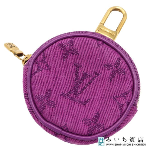 LOUIS VUITTON LV ルイヴィトン コインパース M68291 モノグラム デニム ラウンド ポーチ キーチェーン付 M4455