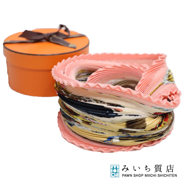 HERMES エルメス プリーツスカーフ PLAZA DE TOROS 闘牛場 シルク100％ ピンク 服飾小物 21k363-13