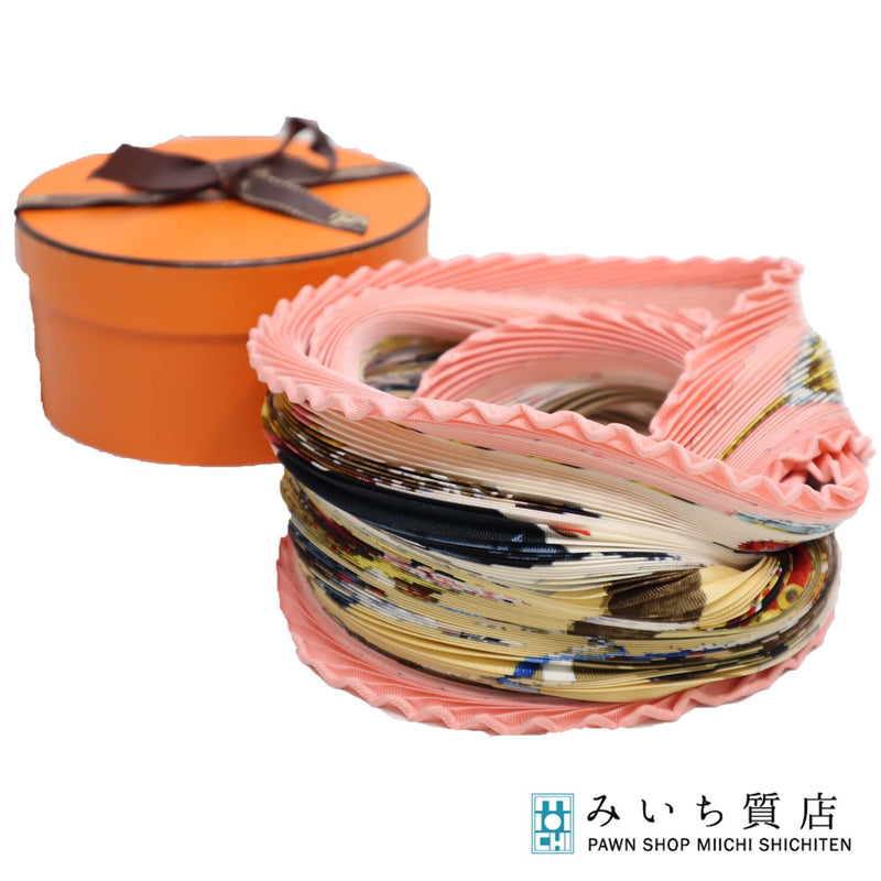 HERMES エルメス プリーツスカーフ PLAZA DE TOROS 闘牛場 シルク100％ ピンク 服飾小物 21k363-13