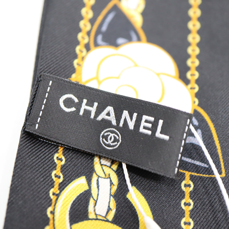 CHANEL シャネル ツイリー ヘアバンド AA8232 カメリア チェーンモチーフ ココマーク 絹100 ブラック H19286