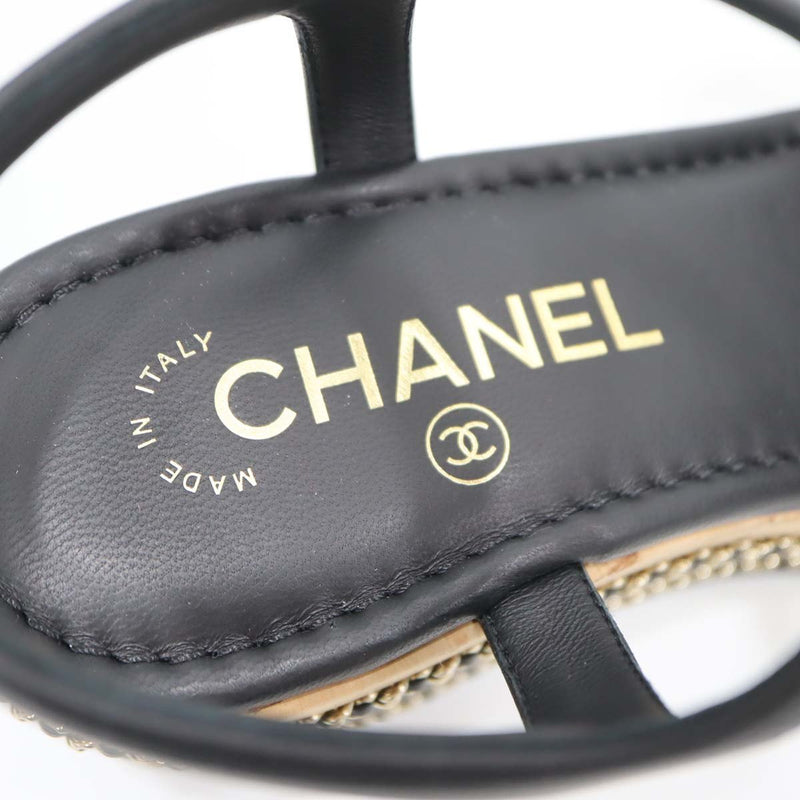 未使用 CHANEL シャネル ウエッジソール サンダル G46317 チェーン ココマーク ブラック サイズ37 1/2 靴 24.5cm H20151