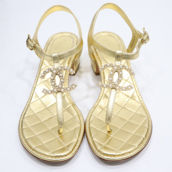 CHANEL シャネル 20A G36402 サンダル ココマーク マトラッセ ゴールドカラー 38 レディース 箱有 25k1074-2