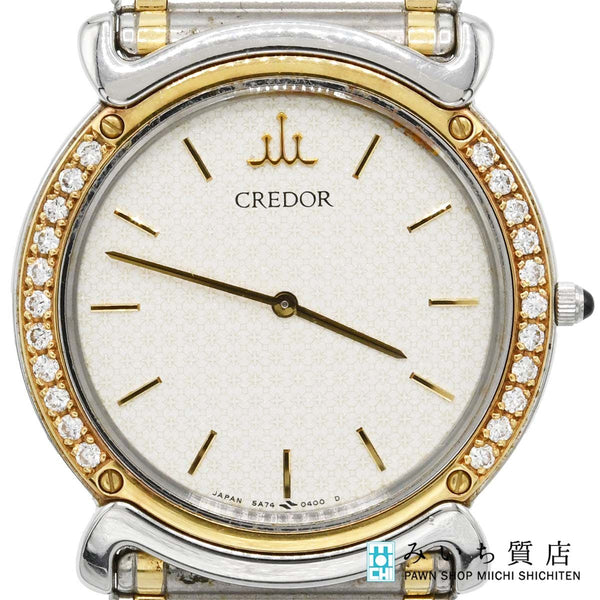 腕時計 稼働 SEIKO セイコー クレドール 5A74-0190 クォーツ SS×18KT コンビ シルバー色文字盤 2025.10電池交換済 maki436