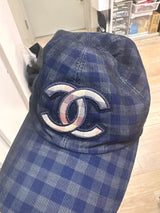 CHANEL シャネル キャップ 帽子 ココマーク チェック柄 ネイビー Mサイズ コットン100％ 26k537-2