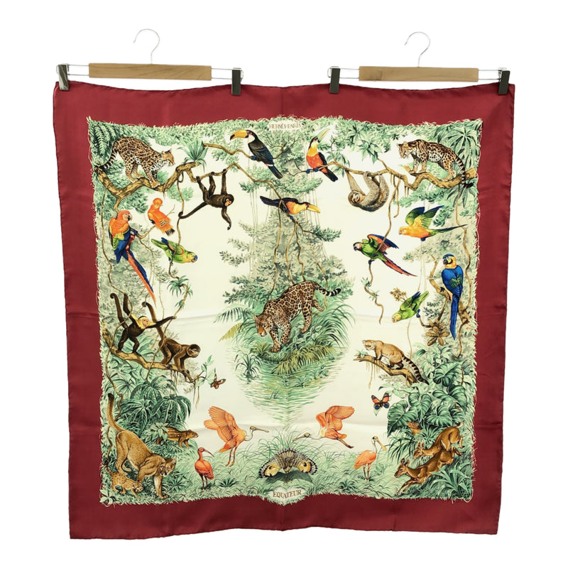 HERMES エルメス カレ90 スカーフ EQUATEUR 赤道直下 動物 アニマル ヒョウ シルク100 赤 M2336-3
