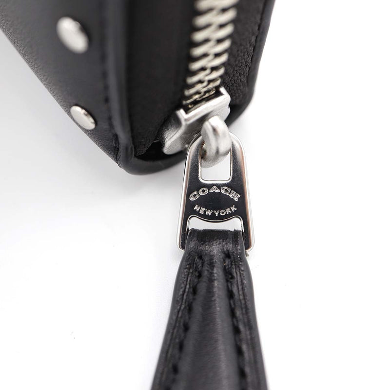 COACH コーチ アコーディオンジップウォレット・リベット CU707 グラブタンレザー ラウンドファスナー 長財布 ブラック H17415