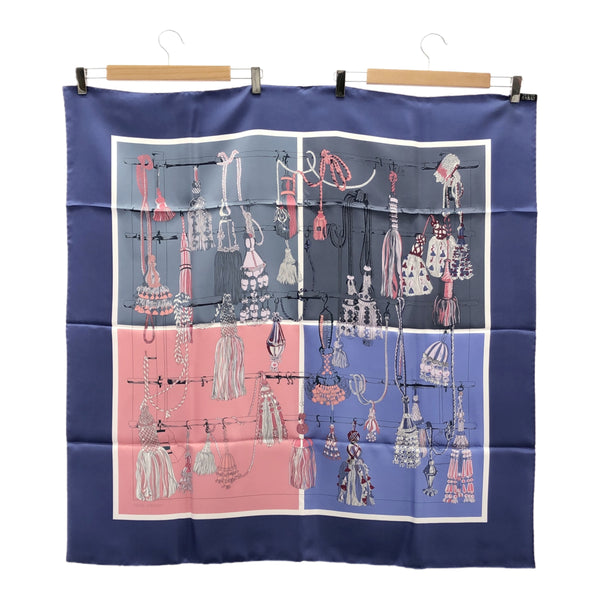 未使用 HERMES エルメス カレ90 Passementerie Quadri パスマントリー・カドリ 紐飾り タッセル ブルー系 スカーフ 箱有 M4209