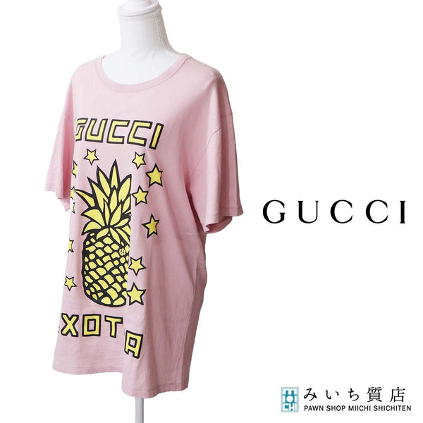 GUCCI グッチ Tシャツ パイナップル柄 ピンク Lサイズ オーバーサイズ レディース 25k1002-2