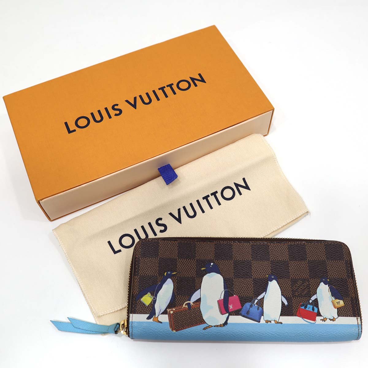 ルイヴィトン 長財布 ダミエ ポルトフォイユ クレマンス ペンギン LV ポルトフォイユ・クレマンス ダミエ ブルー ペンギン 長財布
