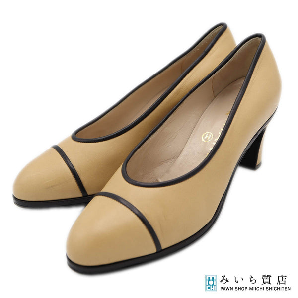 CHANEL シャネル ヒール パンプス 靴 ベージュ×ブラック 35 1/2 約22.5cm レディース H19874