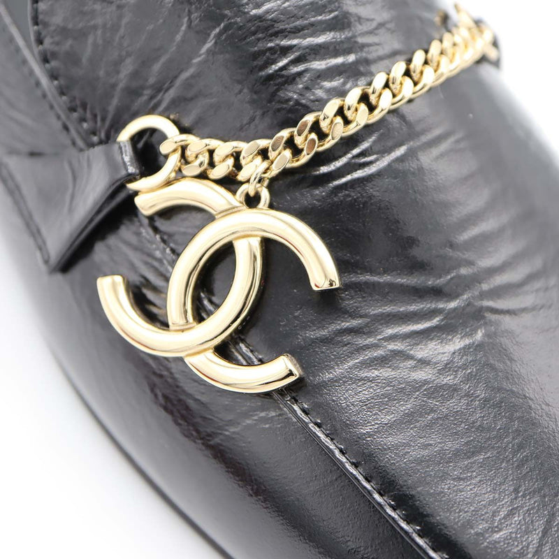 未使用品 CHANEL シャネル G45568 ココマーク チェーン ローファー 靴 ブラック ゴールド金具 サイズ37 1/2 24.5cm H18917