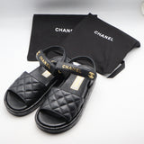 CHANEL シャネル G45430 サンダル マトラッセ ロゴ ココマーク ブラック 37サイズ レディース 保管袋 26k894-11