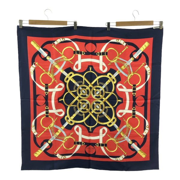 HERMES エルメス カレ90 スカーフ Eperon d'or 黄金の拍車 レッド ネイビー シルク100％ eco1459