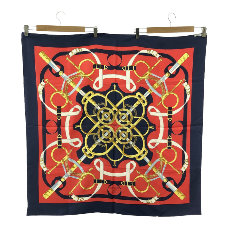 HERMES エルメス カレ90 スカーフ Eperon d'or 黄金の拍車 レッド ネイビー シルク100％ eco1459