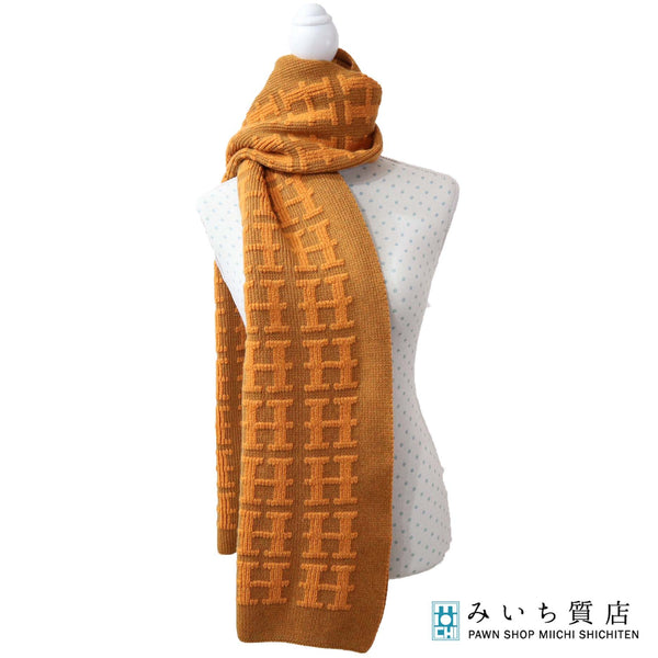 HERMES エルメス マフラー オレンジ カシミヤ100％ H柄 総柄 服飾小物 ok1193