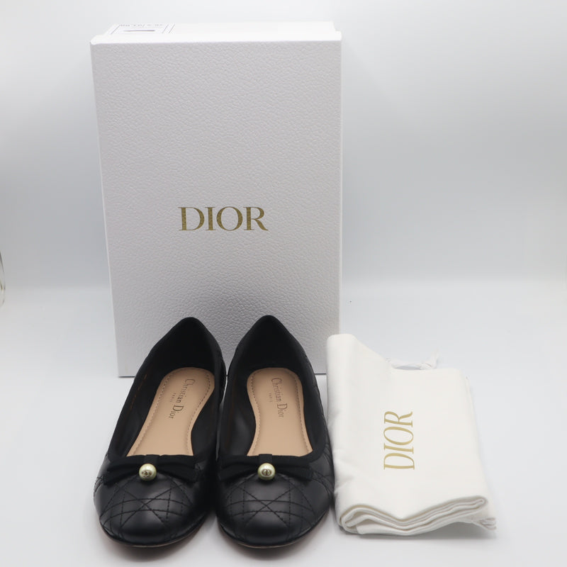 Christian Dior ディオール バレエシューズ パンプス 38 1/2 約25.5cm カナージュ リボン ブラック 箱有 H19575