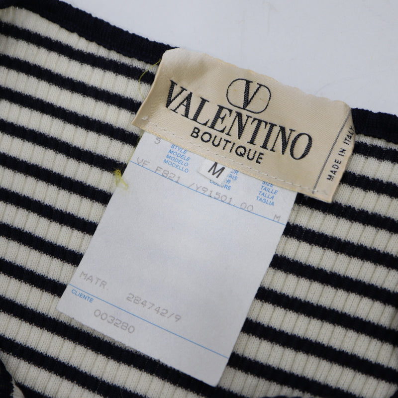 VALENTINO ヴァレンティノ ボーダー リブニット 半袖 トップス  Mサイズ ネイビー×ホワイト レディース 25k167-1