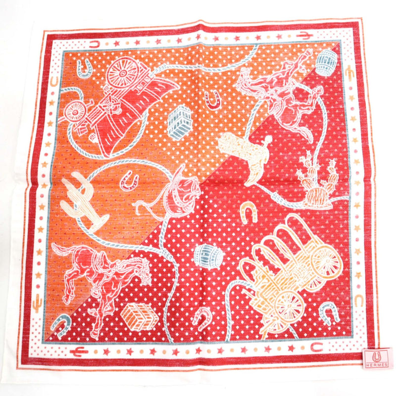 HERMES エルメス スカーフ EX-LIBRIS エクスリブリス 馬 馬車 オレンジ レッド コットン100％ 服飾小物 箱 H18459