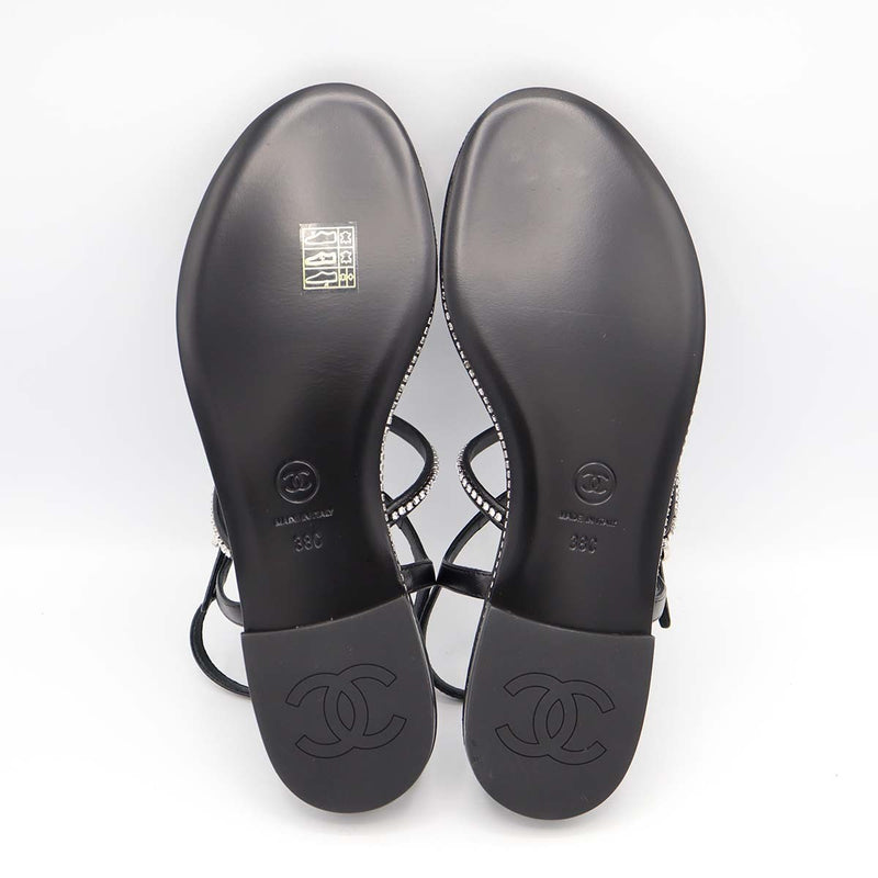 未使用品 CHANEL シャネル ココマーク ラインストーン サンダル G39932 サイズ38 25cm レディース 23k418-9