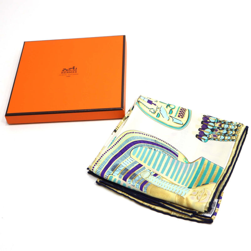 HERMES エルメス スカーフ カレ70 TUTANKHAMUN ツタンカーメン シルク100％ ホワイト系 服飾小物 H7461