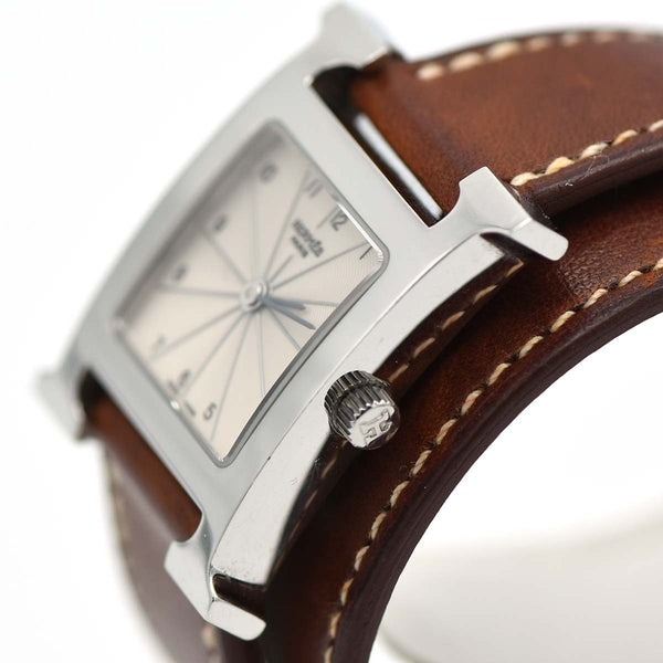 腕時計 稼働 HERMES エルメス HH1.210 Hウォッチ ドゥブルトゥール クォーツ レディース 白色文字盤 箱有 H850