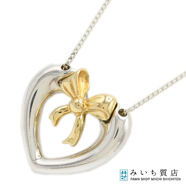 TIFFANY＆Co. ティファニー ハートウィズボウ ネックレス 925 750 約4.9g シルバー ゴールド アクセサリー レディース 箱・保管袋 H2325