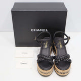 未使用 CHANEL シャネル ウエッジソール サンダル G46317 チェーン ココマーク ブラック サイズ37 1/2 靴 24.5cm H20151