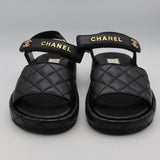 CHANEL シャネル G45430 サンダル マトラッセ ロゴ ココマーク ブラック 37サイズ レディース 保管袋 26k894-11