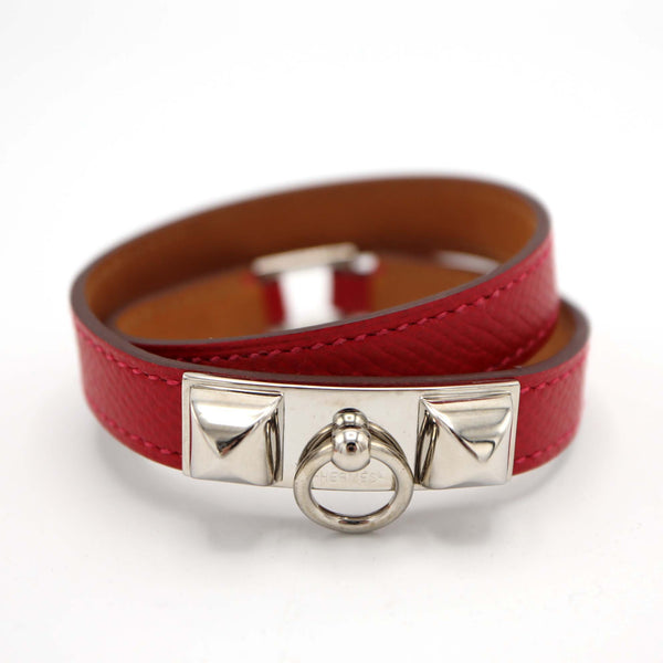 HERMES エルメス ブレスレット リヴァル コリエドシアン T刻印 レッド×シルバーカラー アクセサリー H5044-1