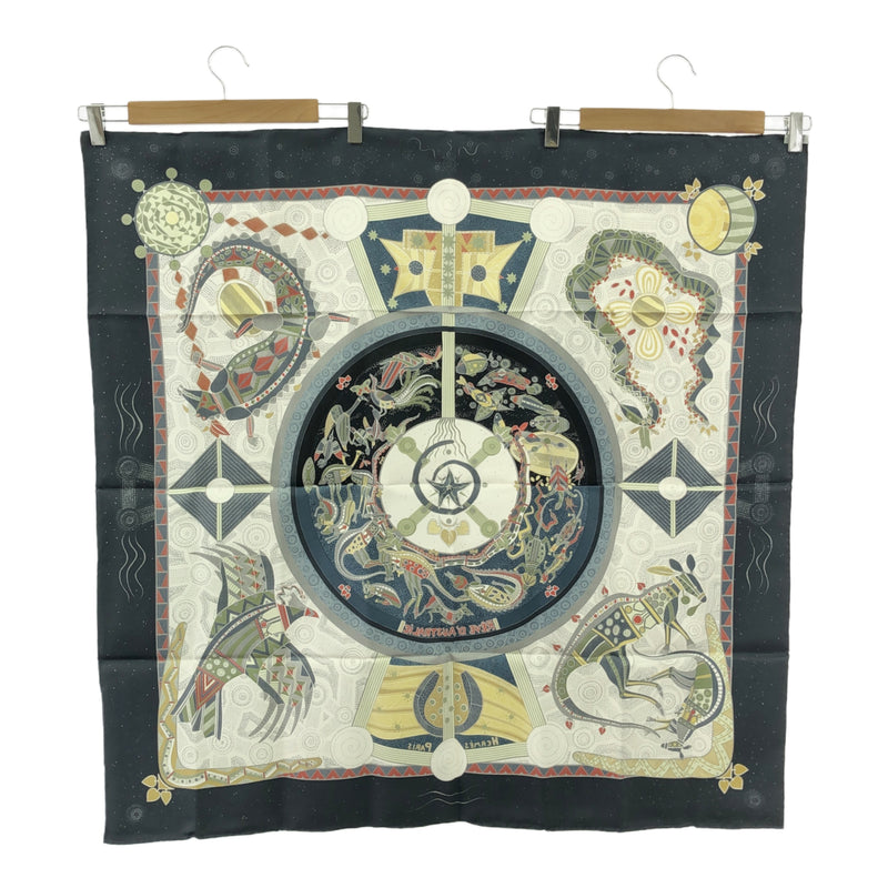 美品 HERMES エルメス カレ90 スカーフ REVE D'AUSTRALIE オーストラリアの夢 シルク100 ネイビー系 箱有 H19324